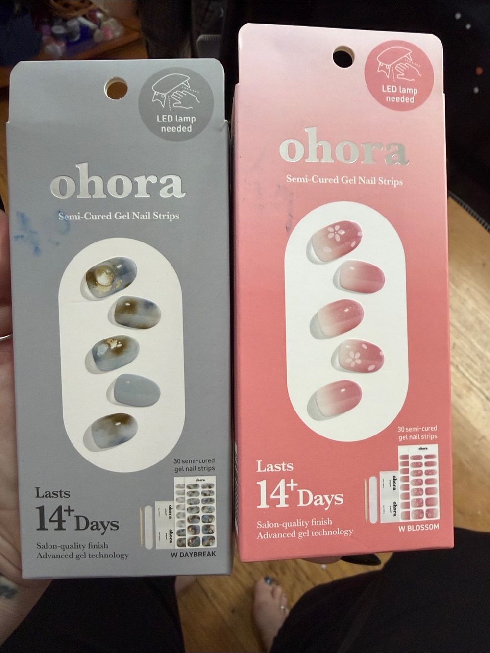 ohora Semi-Cured Gel Nail Strips — Pink Blossom & Gray Daybreak